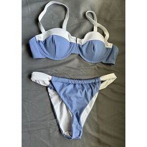 Bikini‎ 2 Piece Swimsuit Size X-Large Light Blue/White New